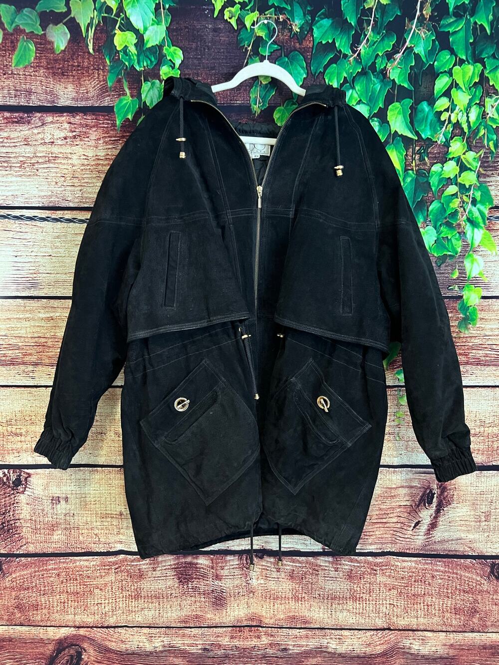 OBO New York Black Leather Hooded Jacket Coat Motorcycle Biker Full Zip Women 2X